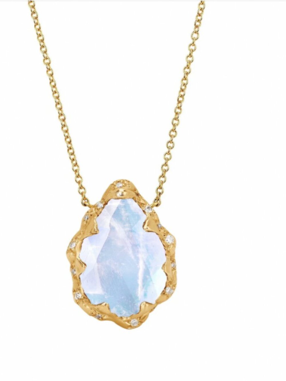 Logan Hollowell Queen Water Drop Moonstone Necklace with Sprinkled Dimaonds